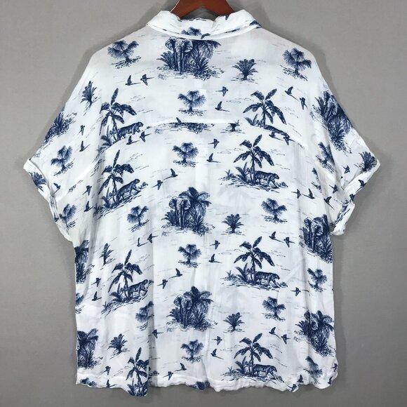 A New Approach a.n.a Shirt Women's 2XL White Blue Animal Sheer Button Up Cap Poc - Picture 2 of 12